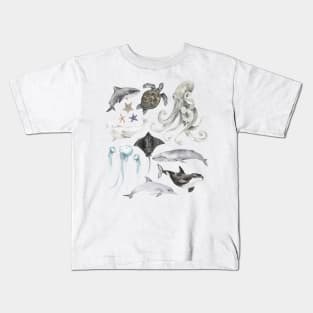 Marine Life Watercolor Ocean Animals Kids T-Shirt